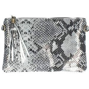 Snake Stamp Italian Leather Clutch-Gray
